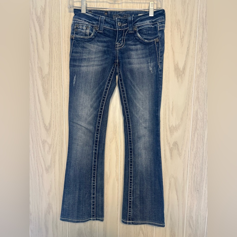 Miss Me denim women’s boot cut jean JP5465B3 stitched & jewel fleur de lis 24